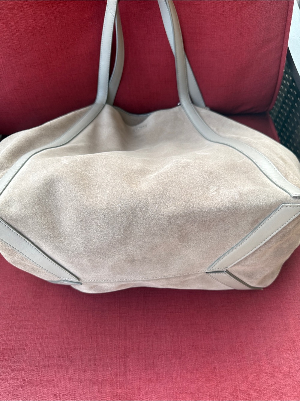 Reiss Taupe Suede Tote with Light Gray Trim - Picture 4 of 16